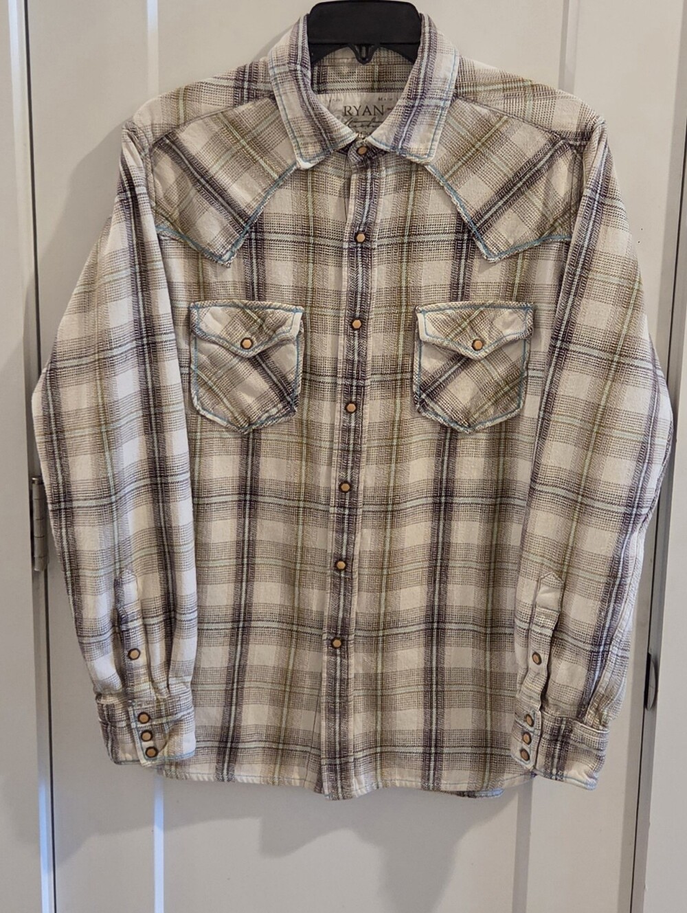 Ryan Michael Pearl Snap Western Plaid Flannel Shirt - Size Medium